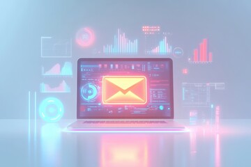 Digital communication system with data visualization displayed on a laptop screen