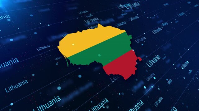 Lithuania Country Map And Name Displayed On A Modern Dark Background. Map Of Lithuania