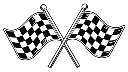 "Black and White Checkered Racing Flags Crossed Icon – Vector Illustration for Motorsport, Race Finish, and Speed Competition Design"