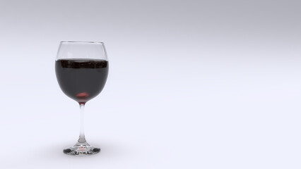 3D render of the wine glass with the red wine. 3D illustration of a glass of red wine isolated on a white background with copy space.