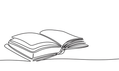 Book one line continuous. Hand drawn vector art.