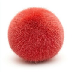 Soft red furry ball resting on a plain surface in a well-lit environment