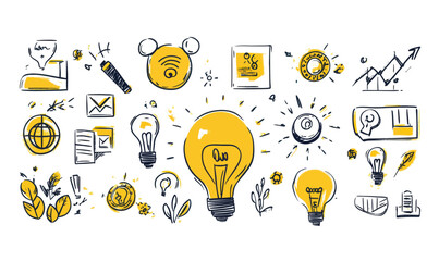 Creative Innovation Doodle Icons for Business Growth and Startup Success Concepts