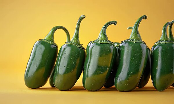 Fresh green jalape?os on yellow background, food photography for recipe websites