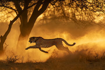 Cheetah Sprinting Across the Golden Savanna at Full Speed