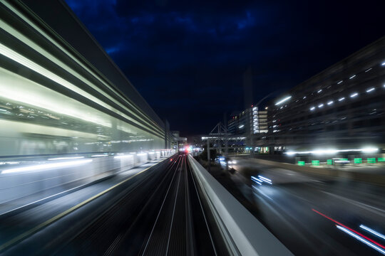 Driving fast at night: Motion blur view from a fast train