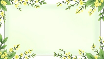 Minimalist Floral Frame with Yellow Flowers and Green Leaves - Blank Background