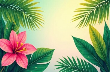 Obraz premium trendy summer floral patter background , colorful tropical leaves shape - wallpaper.green color botanical tropical leaves, sun light and shadows