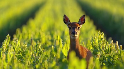 Deer grazing in lush green field nature scene outdoor photography peaceful environment close-up view