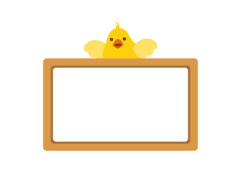 Cute chick with board frame template design element.