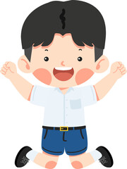 boy is hopping and pulling a silly face cartoon