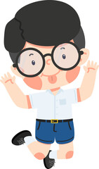 boy is jumping and making a funny face cartoon