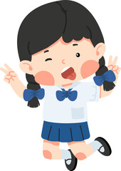 Girl is jumping and making a funny face cartoon