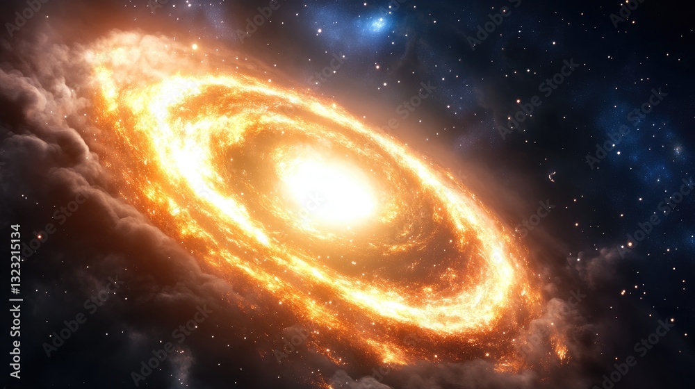 Wall mural explosive cosmic event of a spiral galaxy deep space digital art outer space wide angle astronomy co