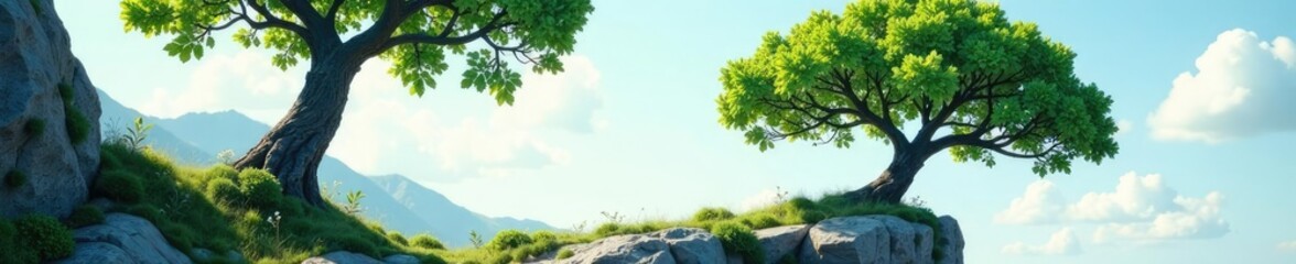 Fototapeta premium Tree isolated on a rocky outcropping with vines, tree, environment