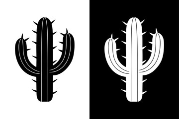 Cactus Silhouette Vector Icon Black and White Background.