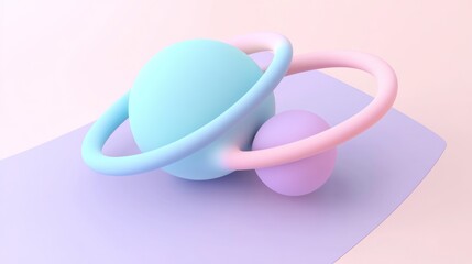Pastel spheres with rings on a soft surface.