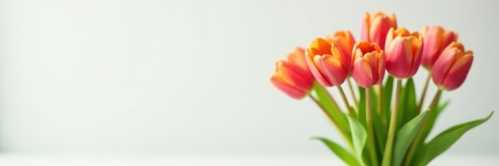 Naklejka premium Softly lit tulips in a vase on a pristine white surface, clean, flowers