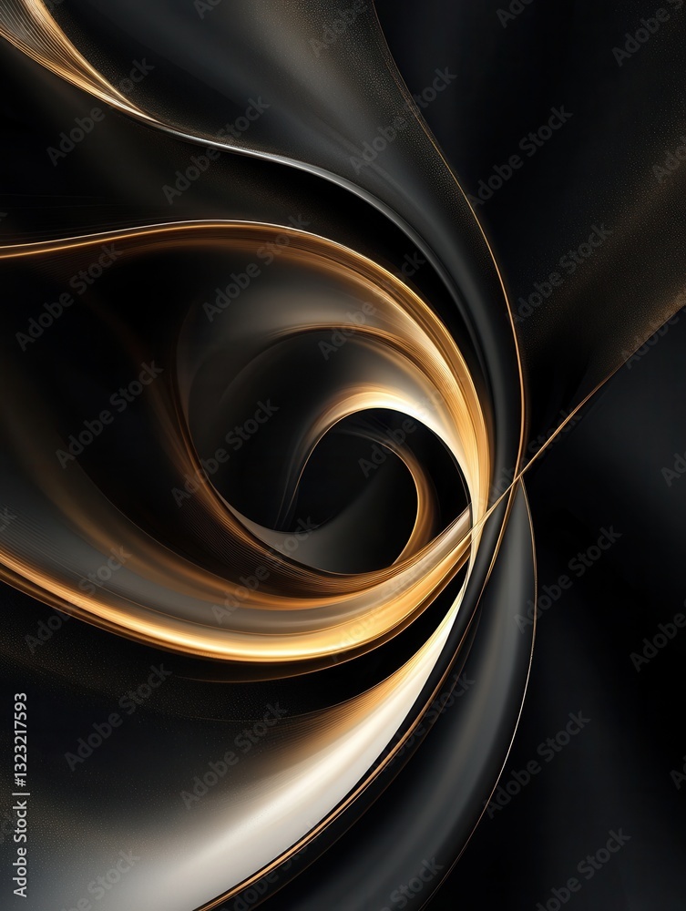 Poster dark elegant background with golden accents forming a modern abstract swirl for design and creative 
