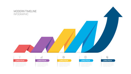 Infographics arrow symbol timeline business ladder 5 steps to success template vector.