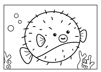 Pufferfish Outline Illustration for Coloring Page © LetsDraw
