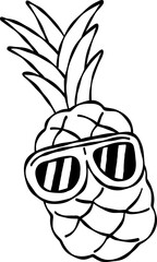 Pineapple Wearing Sunglasses Doodle outline
