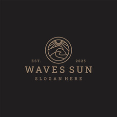 Wave sun logo vector hipster vintage icon illustration