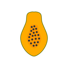 Half Papaya Flat Design Fruit Icon. Minimalist illustration representing a papaya cut in half, showing its orange pulp