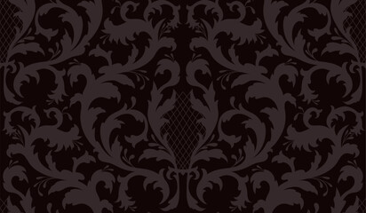 Vector luxury vintage seamless pattern in black colors. Ornament with silhouette of floral curls. Baroque texture for wallpaper and wrapping paper.