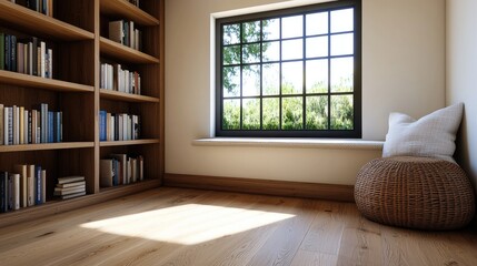 Fototapeta premium Cozy reading nook home interior digital art warm environment inside view tranquility and comfort