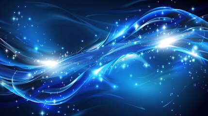 Captivating abstract wave pattern displayed on a dark blue background, featuring a subtle light neon metallic shine that adds a touch of modernity and allure. The intricate wave design creates a dynam