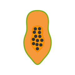 Half Papaya Flat Design Fruit Icon. Minimalist illustration representing a papaya cut in half, showing its orange pulp
