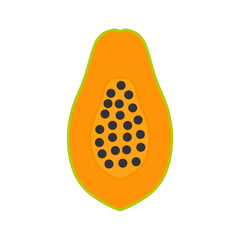 Half Papaya Flat Design Fruit Icon. Minimalist illustration representing a papaya cut in half, showing its orange pulp