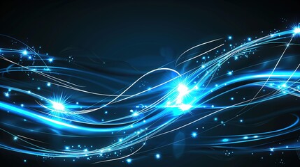 Captivating abstract wave pattern displayed on a dark blue background, featuring a subtle light neon metallic shine that adds a touch of modernity and allure. The intricate wave design creates a dynam