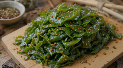Thin sheets of dried and seasoned edible seaweed, kim, ingredient in Korean cuisine