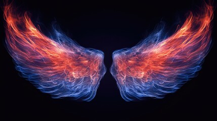 Artistic Representation of Colorful Flames Forming Angelic Wings on Dark Background