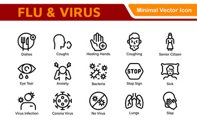 Fototapeta premium Flu & Virus Icon Set. An essential collection of icons designed to promote health awareness, perfect for enhancing medical materials, educational content, and public health campaigns.