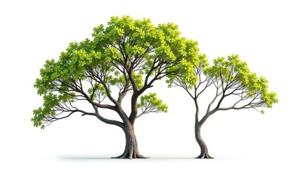 Obraz premium Isolated tree branches on a white background, with some branches leaning and others straight, foliage, landscape