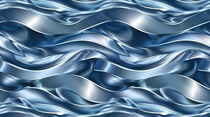 Captivating abstract wave pattern displayed on a dark blue background, featuring a subtle light neon metallic shine that adds a touch of modernity and allure. The intricate wave design creates a dynam
