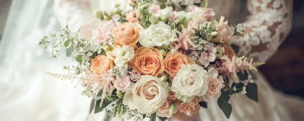 Elegant wedding bouquet featuring beautifully arranged blossoms in soft pastel hues.