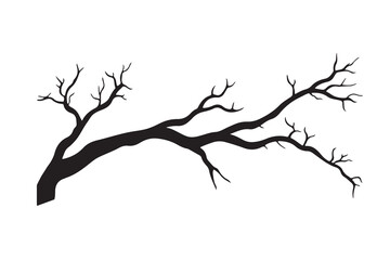 Silhouette of bare tree branch, bough without leaves, fall branch vector icon illustration on white background.