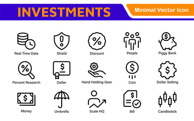 Modern Investments Icon Collection. Financial Vector Graphics for Digital Assets and Wealth