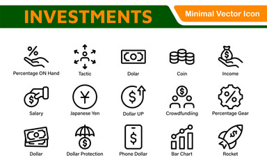 Modern Investments Icon Collection. Financial Vector Graphics for Digital Assets and Wealth
