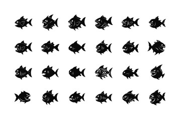 Piranha fish silhouette vector Bundle