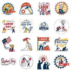Collection of Labor Day themed illustrations and icons, labor day all elements icon set
