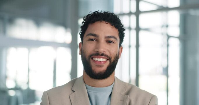 Face, corporate and business man in office as financial advisor with growth opportunity or confidence. Portrait, smile and professional entrepreneur, wealth consultant or investment broker in UAE