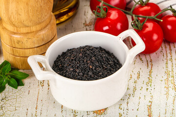 Black sesame seeds in the bowl