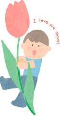 Boy and tulip flower