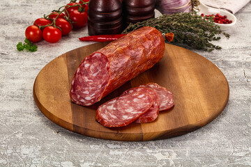 Italian pork Salchichon sausage with slices