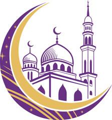 Islamic Mosque Crescent Moon Logo Design